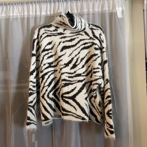 HM zebra fuzzy turtleneck sweater